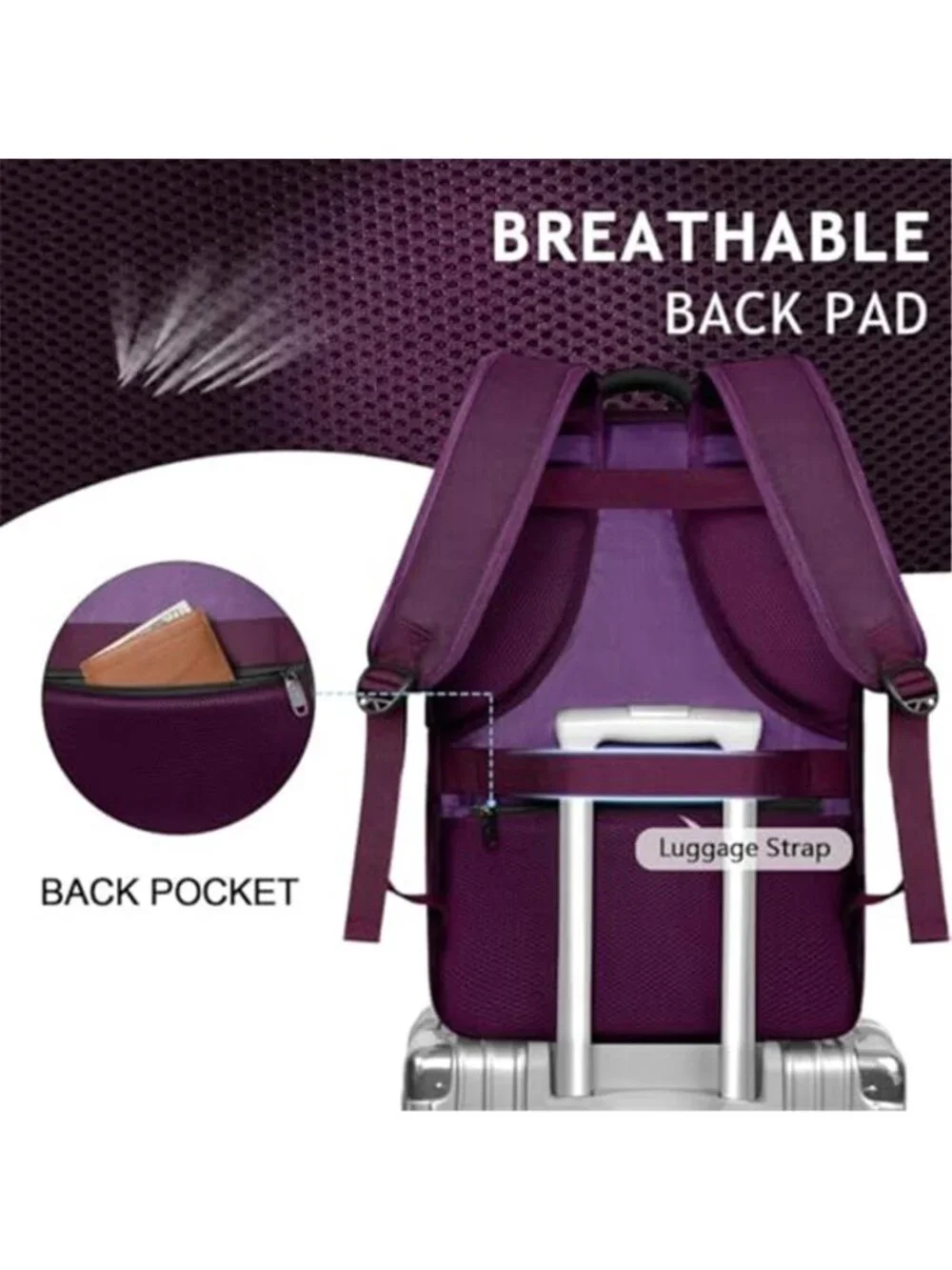 45L Carry On Travel Backpack Womens Laptop Bag Airline Approved Weekender Purple